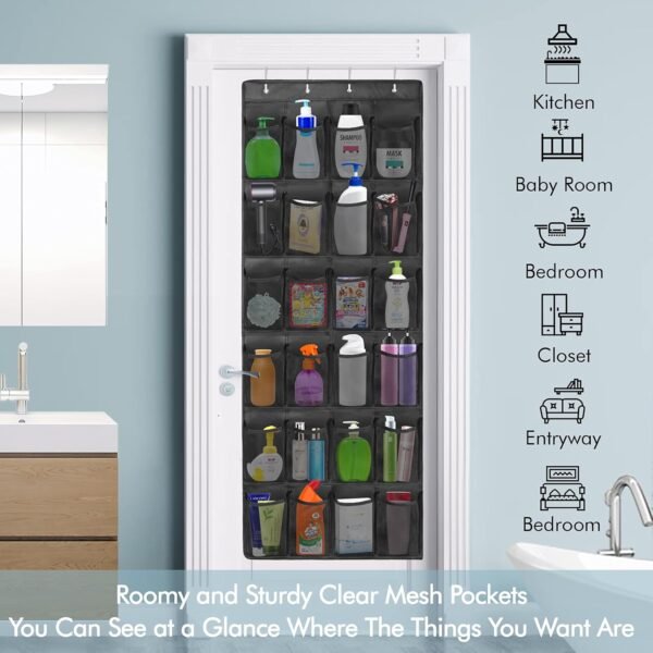 2 Pack Over The Door Shoes Organizers, Behind Door Shoes Hang Holder Rack with 48 Mesh Large Pockets, Clear Fabric Shoes Hanger Storage Organizer Bag for Bedroom,Pantry,Dorm,Black - Image 7