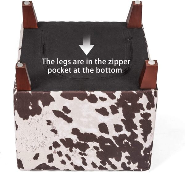 Asense Footrest Ottoman Linen Fabric Upholstered Square Footstool with Wooden Legs, Cow Brown - Image 4