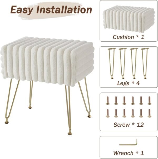 Vanity Stool Chair with Storage Soft Faux Fur Vanity Stool for Makeup Foot Stools Ottoman Make up Small Bench Seat Chairs for Couch Entryway Living Room Bedroom - Image 8