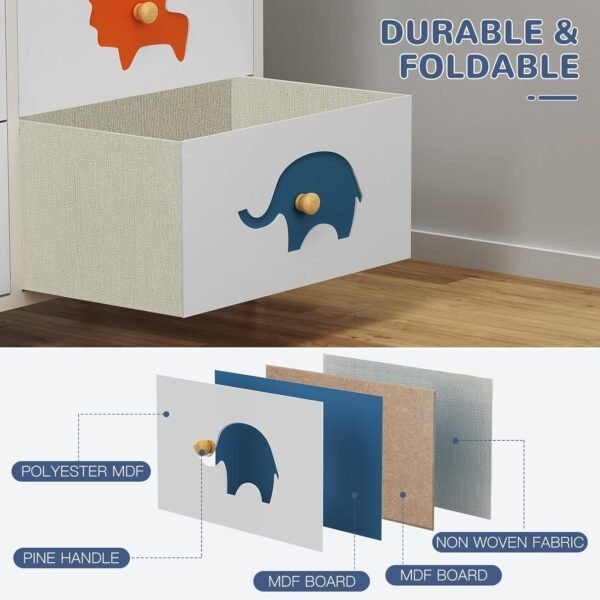 FRAPOW Kids Dresser for Bedroom, Baby Dresser with 6 Fabric Drawers Tall Storage Organizer for Toddler Child with Wood Top Metal Frame for Living Room, Nursery, Closet, Apartment - Image 5
