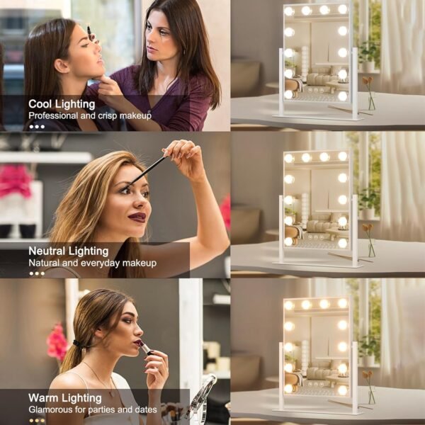 Vanity Mirror with Lights 14" x 19", Lighted Makeup Mirror 12 Dimmable Bulb, Smart Touch Hollywood Vanity Mirror, 3 Color Temperature, White - Image 5