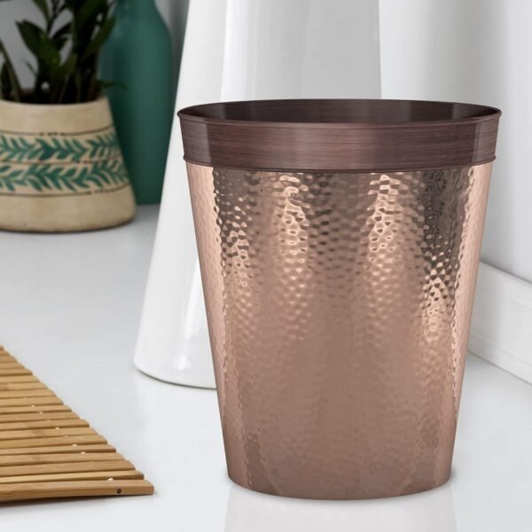 nu steel Round Metal Small 2.5 Gallon Recycle Trash Can Wastebasket, Garbage Container Bin for Bathrooms, Kitchen, Bedroom, Home Office - Durable Stainless Steel - Copper Band ORB Finish - Image 2