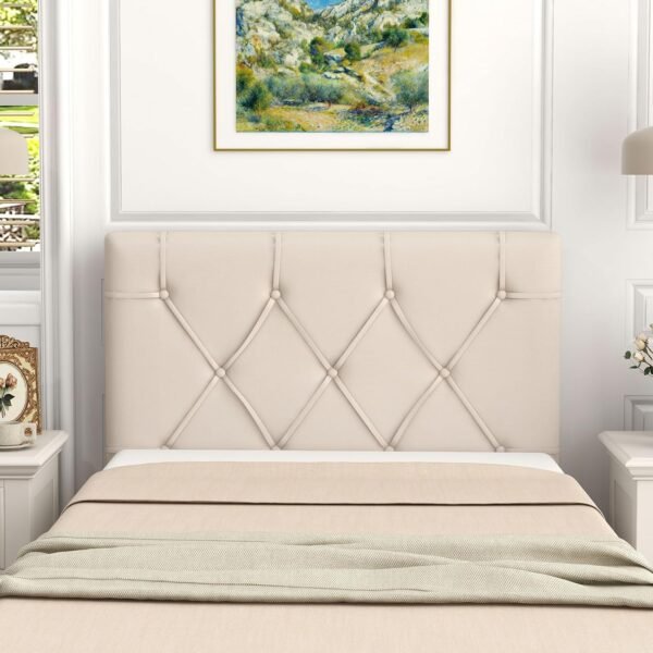 Giantex Upholstered Headboard for Twin/Twin XL Size Bed, Wall Mounted Twin Headboard Only, Modern Button Tufted Headboard for Dorm Bedroom, Attachment Device Included, Dorm Headboard, Beige - Image 3