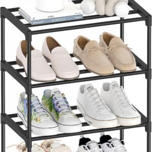 4 Tier Small Shoe Rack, Narrow Stackable Shoe Shelf for Kids Toddler Adult, Lightweight Shoe Rack Stand for Closet Dorm Storage Organizer, Front Door Entrance, Entryway