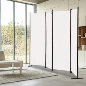 Room Dividers Folding Privacy Screens 4 Panel Partition Screen Steel Frame& Frabic Office Partition for Home Office Dorm Decor White
