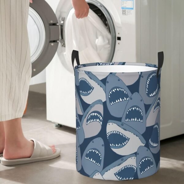 Sea Animal Sharks Round Laundry Hamper Storage Basket Toys Clothes Organizer Bin For Home Bathroom Bedroom Dorm Nursery, 38l - Image 6