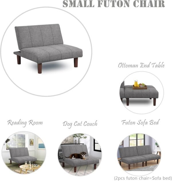 Small Futon Couch, Mini Sofa Couch, Recliner Small Futon, Armless Comfy Living Room Chairs with Adjustable Backrest, Futon Chair for Small Space, Office, Reception, Dark Grey, 1 Pack, 305DR1 - Image 7