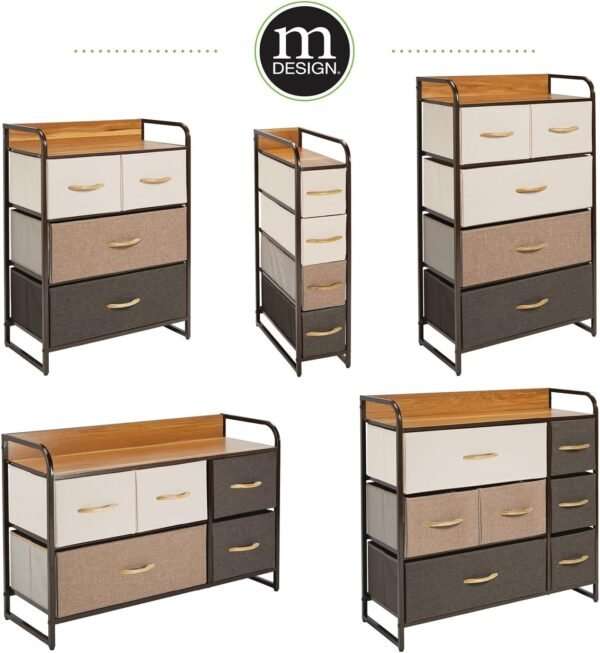 mDesign Tall Dresser Storage Chest - Vanity Furniture Cabinet Tower Unit for Bedroom, Office, and Closet - Textured Print - 5 Removable Drawers - Multi/Espresso Brown - Image 6
