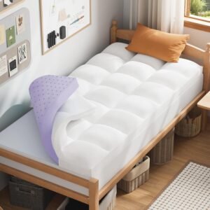 Bedluxury Dual Layer 3 Inch Memory Foam Mattress Topper Twin XL Size，2 Inch Gel Memory Foam and 1 Inch Cooling Pillow Top Mattress Pad Cover for Back Pain，Comfort Support & Pressure Relief