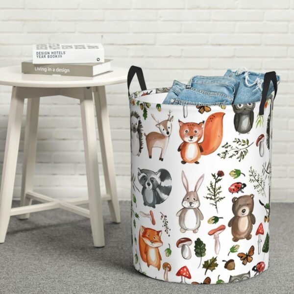 Cute Woodland Animals Laundry Hamper with Durable Handle Waterproof Collapsible Laundry Basket Circular Dirty Clothes Storage Basket for Bedroom Bathroom and Nursery - Image 8