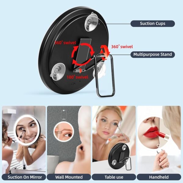 30X Magnifying Mirror with Light, Large 6'' Magnifying Makeup Mirror with Light 30x, Travel Mirror with 30X High Magnification Compact 30x Magnified Mirror with Light, 3 Suction Cup & Adjustable Stand - Image 2