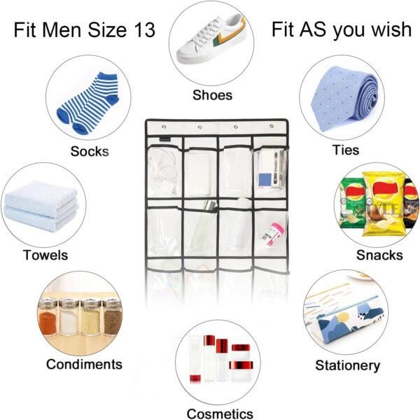 Extra Large Hanging Crystal Clear Over Door Shoe Organizers, Closet Shoe Organizer Shoe Rack Organizer Shoe Storage, 12+6Pockets, 4Hooks, white (59"x 21.6") - Image 5
