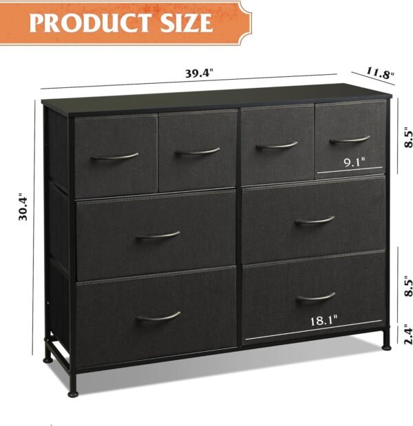 WLIVE Dresser for Bedroom with 8 Drawers, Wide Fabric Dresser for Storage and Organization, Bedroom Dresser, Chest of Drawers for Living Room, Closet, Hallway, Black - Image 3