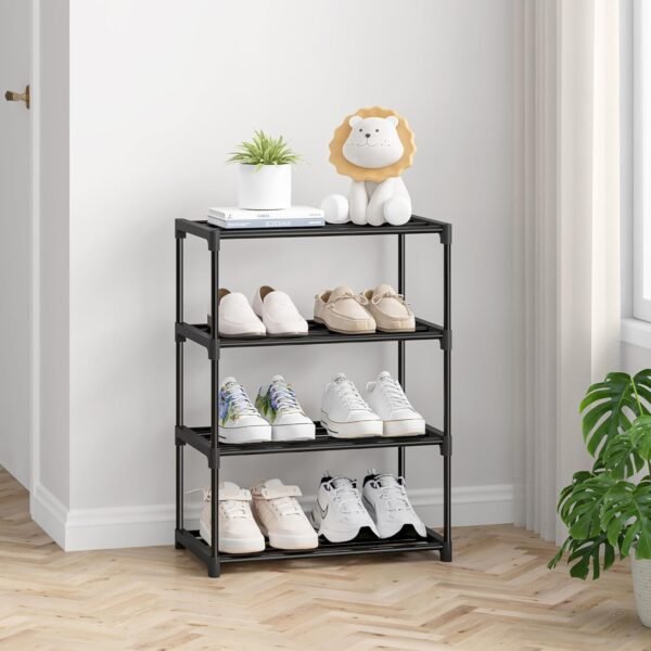 4 Tier Small Shoe Rack, Narrow Stackable Shoe Shelf for Kids Toddler Adult, Lightweight Shoe Rack Stand for Closet Dorm Storage Organizer, Front Door Entrance, Entryway - Image 4