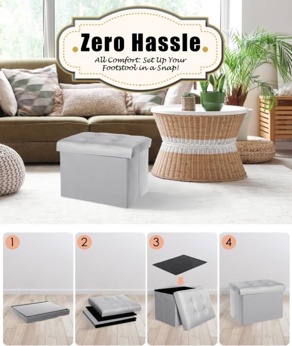 Storage Ottoman Foot Rest Stool, Storage Bench, Storage Ottoman Bench with Storage Bins, Foldable Ottoman for Student Dormitory, Living Room, Bedroom and Entryway Item Storage16 X 12 X 12 - Image 6