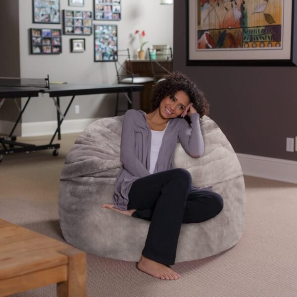 Sofa Sack Bean Bag Chair - Plush, Ultra Soft - Memory Foam Bean Bag Chair with Faux Rabbit Fur Cover - Stuffed Foam Filled Furniture and Accessories for Dorm Room 4 Feet - Gray - Image 3
