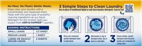 Arm & Hammer Power Sheets Laundry Detergent, Fresh Linen 50ct, up to 100 Small Loads (Packaging may vary) - Image 12