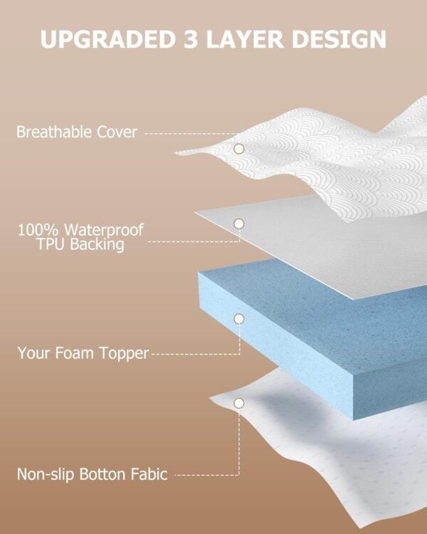 Zenzy 4" Twin Waterproof Mattress Topper Cover, [100% Waterproof] [Ultra-Soft] Cover for Mattress Topper, Washable & with Adjustable Straps, Oeko-TEX Certified [Only Cover]- Beige - Image 3