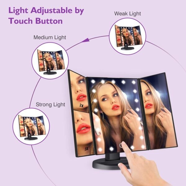 Makeup Mirror Vanity Mirror with Lights, Lighted Makeup Mirror with 1X 2X 3X 10X Magnifying, Touch Control Design, Dual Power Supply, Portable LED Makeup Mirror, Women Gift (Black+10X) - Image 3