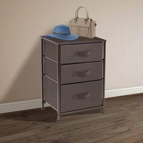 Sorbus Nightstand with 3 Drawers - Bedside Furniture & Accent End Table Chest for Home, Bedroom Accessories, Office, College Dorm, Steel Frame, Wood Top, Easy Pull Fabric Bins (Brown) - Image 2