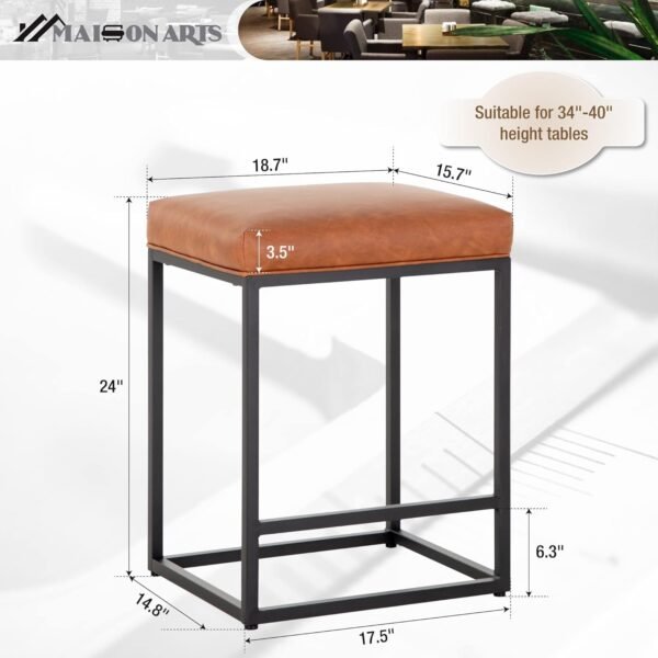 MAISON ARTS Counter Height Bar Stool for Kitchen Counter 24" Backless Industrial Stool Modern Upholstered Barstool Countertop Saddle Chair Island Stool,330 LBS Bear Capacity,1 Stool (24 Inch, Brown) - Image 2