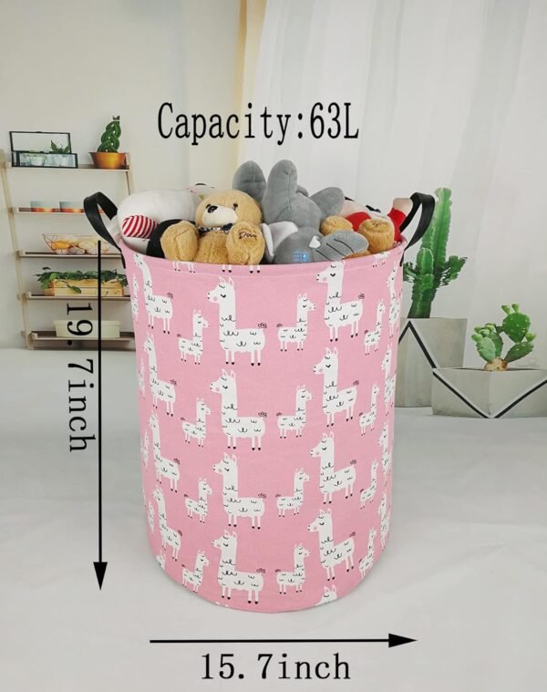 19.7" Round Canvas Large Clothes Basket Laundry Hamper with Handles,Waterproof Cotton Storage Organizer Perfect for Kids Boys Girls Toys Room, Bedroom, Nursery,Home,Gift Basket(alpaca) - Image 7