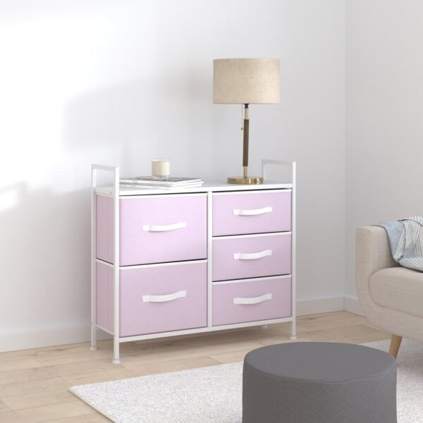 mDesign 30.03" High Steel Frame/Wood Top Storage Dresser Furniture Unit with 5 Removable Fabric Drawers - Tall Bureau Organizer for Bedroom, Living Room, Closet - Jane Collection - Light Purple/White - Image 2