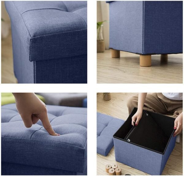 BRIAN & DANY Foldable Storage Ottoman Footrest and Seat Cube with Wooden Feet and Lid, Blue 15” x15” x14.7” - Image 6