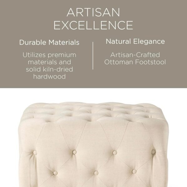 Maven Lane Henry Traditional Large Square Ottoman, Cushioned Footrest for Living Room Couch, Chair, or Dorm Room in Rustic Taupe Fabric Upholstery - Image 4