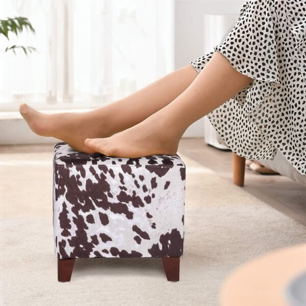 Asense Footrest Ottoman Linen Fabric Upholstered Square Footstool with Wooden Legs, Cow Brown - Image 5