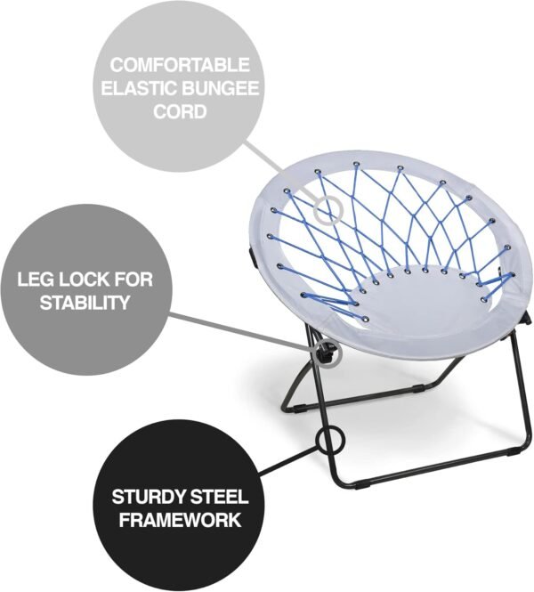 Zenithen Indoor Outdoor Bungee Round Metal Framed Folding Dish Saucer Chair for Bedroom, Dorm Room, Outdoor Activities, Movies and Camping, Cobalt Blue (Pack of 1) - Image 5