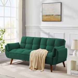 Setawix Linen Futon Sofa Couch,Convertible Sleeper Sofa Bed for Living Room Small Spaces,Tufted Futons with Split Back,Modern Guest Sofa Bed Twin Sleeper with Pillow Arms (Linen Green)