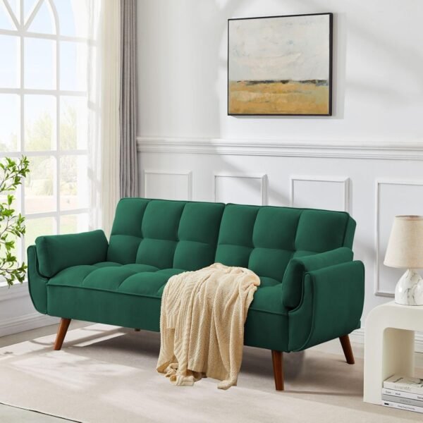 Setawix Linen Futon Sofa Couch,Convertible Sleeper Sofa Bed for Living Room Small Spaces,Tufted Futons with Split Back,Modern Guest Sofa Bed Twin Sleeper with Pillow Arms (Linen Green)