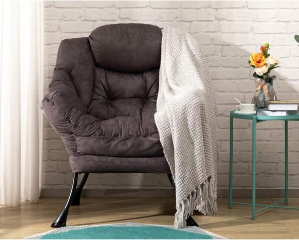 AcozyHom Modern Fabric Large Lazy Chair, Accent Oversized Comfy Reading Chair, Thick Padded Cozy Lounge Chair with Armrest, Steel Frame Leisure Sofa Chair for Living Room, Bedroom, Dorm, Coffee - Image 2