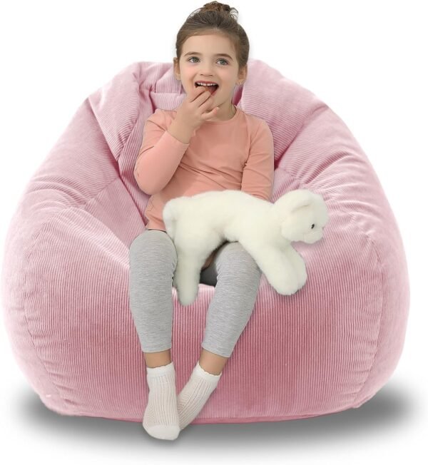 LPMOERA 3FT Bean Bag Chairs for Adults/Teens with Memory Foam Filling Bean Bag Sofa with Handle Ultra Soft Washable Corduroy Fabric Lazy Sofa for Living Room Bedroom College Dorm Pink