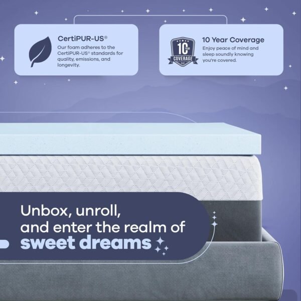 Memory Foam Mattress Topper, Cool Gel Infused, CertiPUR-US, 3 inch Medium Soft - TwinXL - Image 6