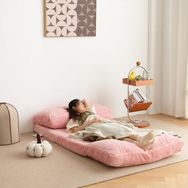 N&V Folding Matress Sofa Bean Bag Bed, Foam Filling Folding Matress Sofa, Includes Removable and Machine Washable Cover, Soft Premium Faux Fur (Small, Pink) - Image 6