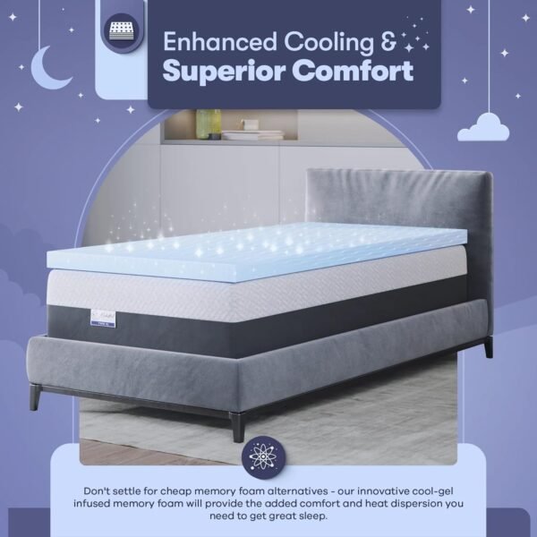 Memory Foam Mattress Topper, Cool Gel Infused, CertiPUR-US, 3 inch Medium Soft - TwinXL - Image 5