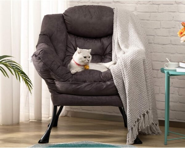 AcozyHom Modern Fabric Large Lazy Chair, Accent Oversized Comfy Reading Chair, Thick Padded Cozy Lounge Chair with Armrest, Steel Frame Leisure Sofa Chair for Living Room, Bedroom, Dorm, Coffee - Image 4