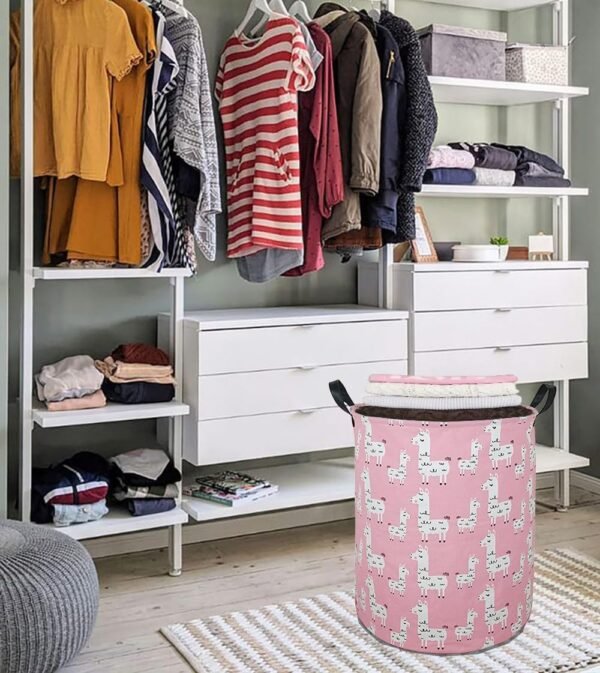 19.7" Round Canvas Large Clothes Basket Laundry Hamper with Handles,Waterproof Cotton Storage Organizer Perfect for Kids Boys Girls Toys Room, Bedroom, Nursery,Home,Gift Basket(alpaca) - Image 5