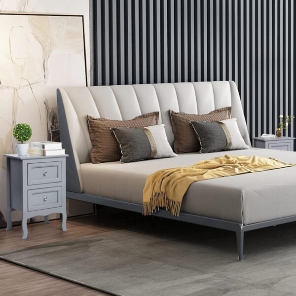 Nightstand Set of 2, End Table with 2 Drawers, Bed Side Table/Night Stand for Bedroom, Small Spaces, College Dorm, Kids’ Room, Living Room, Wood, 16W x 12D x 24H (2pcs Grey) - Image 2