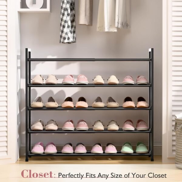 5-Tier Expandable Shoe Rack for Closet, 18“-33” Adjustable Shoe Rack for Small Space, Small Shoe Organizer for Front Door, Sturdy Metal (Black) - Image 7