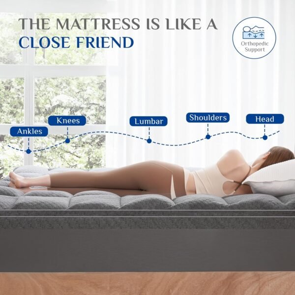 Dual Layer 3 Inch Memory Foam Mattress Topper Twin XL Size,2 Inch Cooling Gel Memory Foam Plus 1 Inch Down Alternative PillowTop Mattress Pad Cover with 8-21 Inch Deep Pocket Grey - Image 4