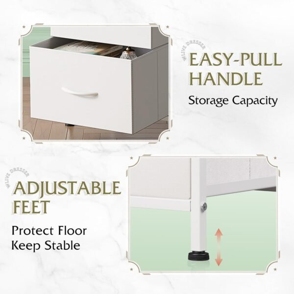 WLIVE Nightstand with 3 Drawers, Fabric Dresser, Organizer Unit, Storage Dresser for Bedroom, Hallway, Entryway, Closets, Sturdy Steel Frame, Wood Top, Easy Pull Handle, White - Image 7