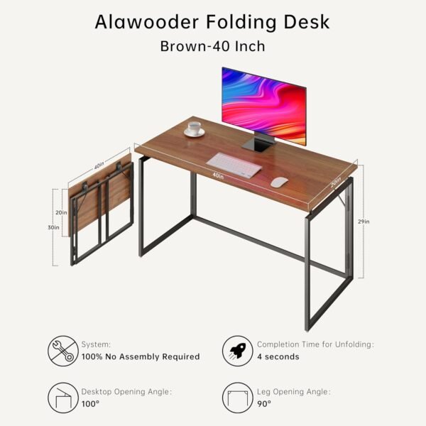 Folding Desk 40 Inch - Small Foldable Desk for Small Space Minimalist, Space Saving Collapsible Compact Desk Portable Table for Craft, Writing, Study and Work (No Assembly Required) - Image 4