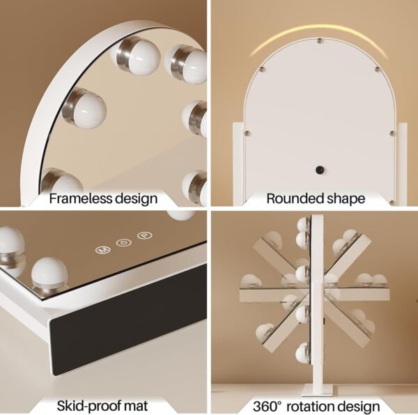 ZL ZELing Makeup Mirror with Lights, Vanity Mirror with Lights, Lighted Makeup Mirror, 3 Color Modes, Dimmable Light,360° Rotation - Image 5