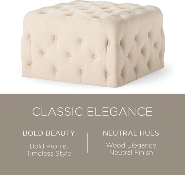 Maven Lane Henry Traditional Large Square Ottoman, Cushioned Footrest for Living Room Couch, Chair, or Dorm Room in Rustic Taupe Fabric Upholstery - Image 3