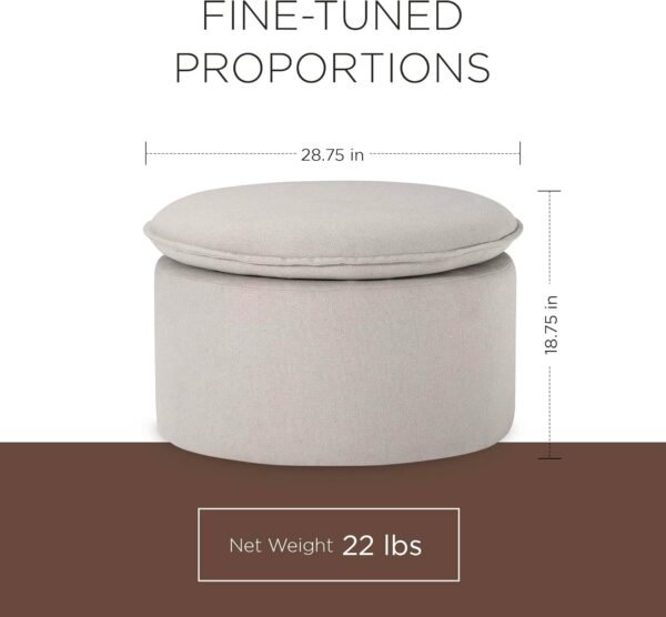 Maven Lane Lyra Contemporary Large Round Upholstered Ottoman, Cushioned Footrest for Living Room Couch, Chair, or Dorm Room in Dove Fabric Upholstery - Image 2