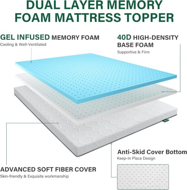 Twin XL Mattress Topper 4 Inch, Gel Memory Foam Mattress Topper Twin XL Size for College Dorm Bed, High Density Firm Foam Topper for Extra Long XL Single Bed, with Removable Cover - Image 4