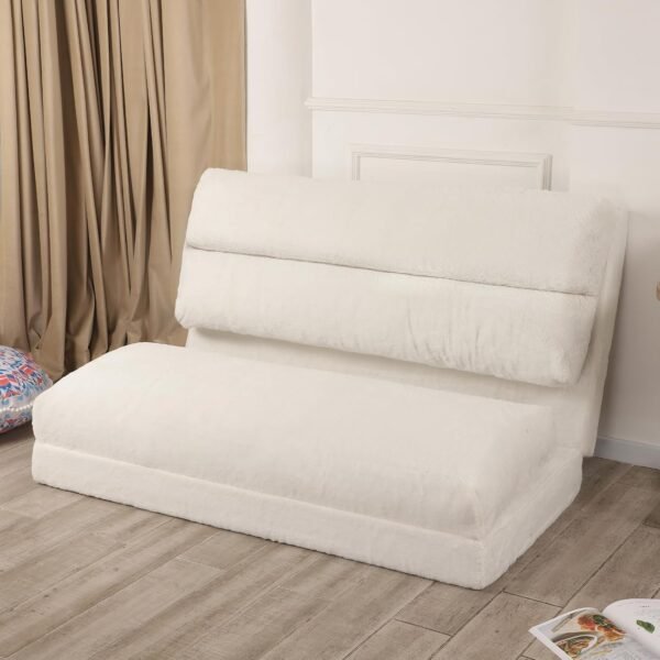 Fluffy Soft Bean Bag Sofa Bed, Extra Wider Fold Full Floor Mattress with Washable Soft Faux Fur Cover, Cream, 54x95 Inch - Image 7